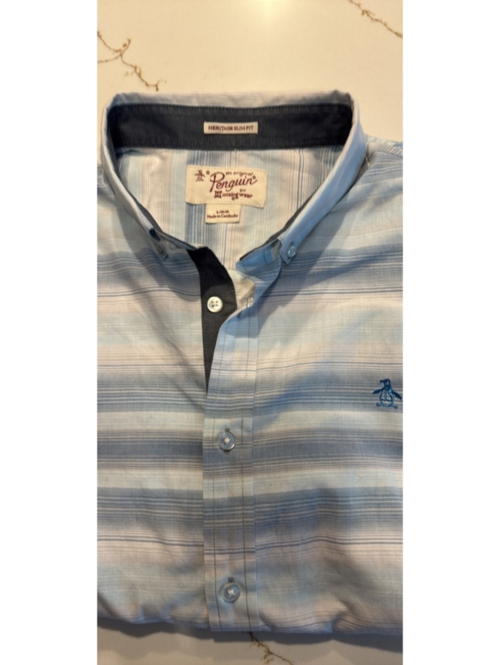 Original Penguin Man large Heritage Slim Fit Short Sleeve Button Down Shirt